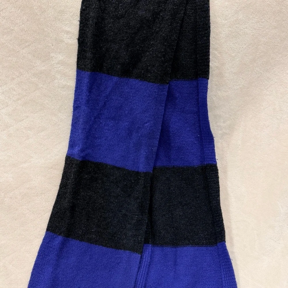 Gap Blue Black Striped Lambswool Knit Scarf